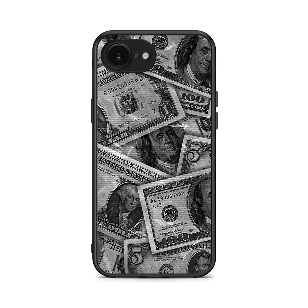 iPhone 16e Money Dollars θήκη από τη Smartfits με σχέδιο στο πίσω μέρος και μαύρο περίβλημα | Smartphone case with colorful back and black bezels by Smartfits