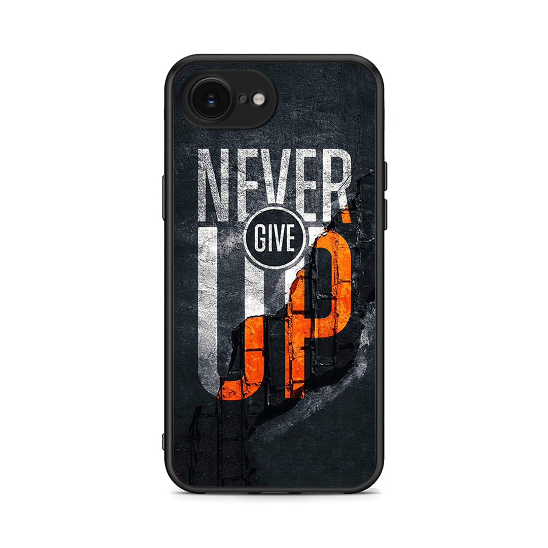 iPhone 16e Never Give Up Θήκη Αγίου Βαλεντίνου από τη Smartfits με σχέδιο στο πίσω μέρος και μαύρο περίβλημα | Smartphone case with colorful back and black bezels by Smartfits