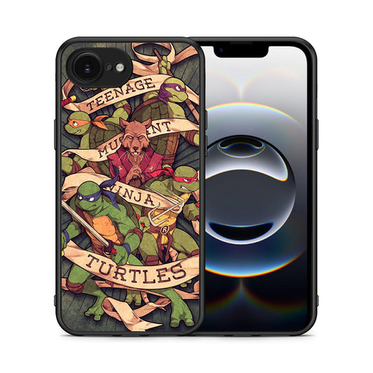 Θήκη iPhone 16e Ninja Turtles από τη Smartfits με σχέδιο στο πίσω μέρος και μαύρο περίβλημα | iPhone 16e Ninja Turtles case with colorful back and black bezels