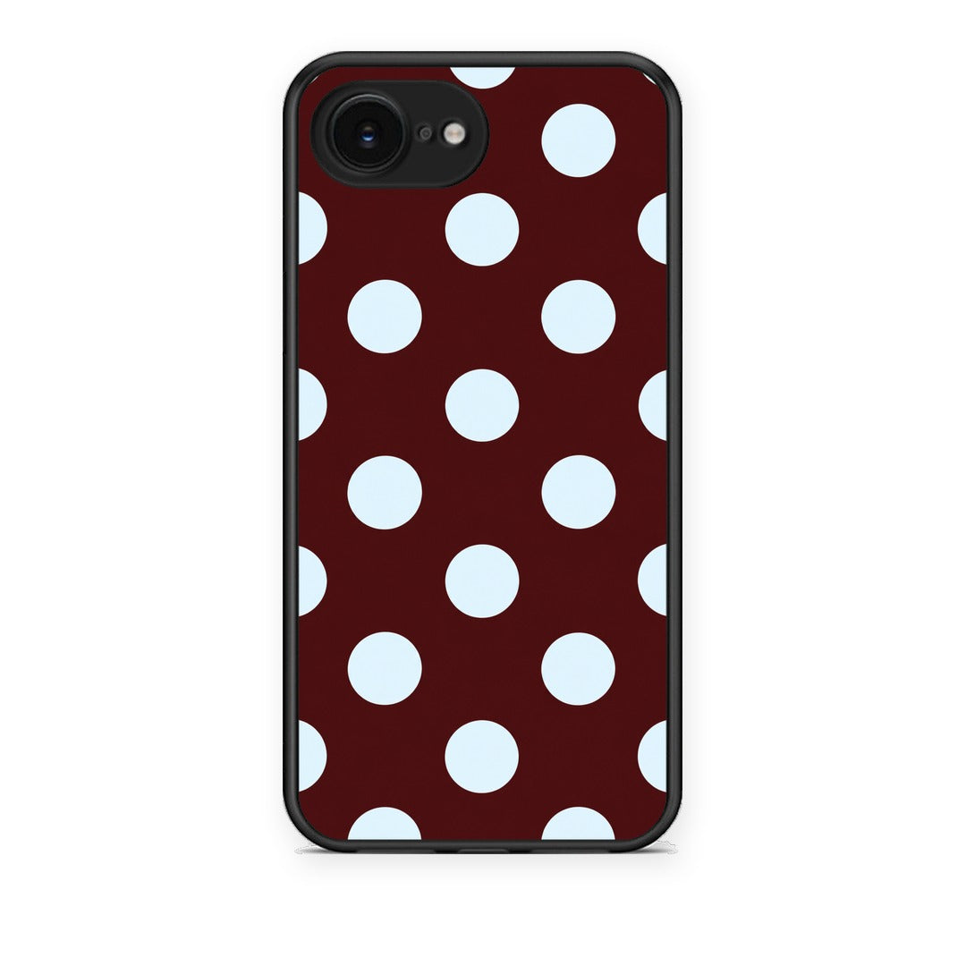 Θήκη iPhone 16e Pale Blue Large Polka Dots on Burgundy από τη Smartfits με σχέδιο στο πίσω μέρος και μαύρο περίβλημα | iPhone 16e Pale Blue Large Polka Dots on Burgundy case with colorful back and black bezels