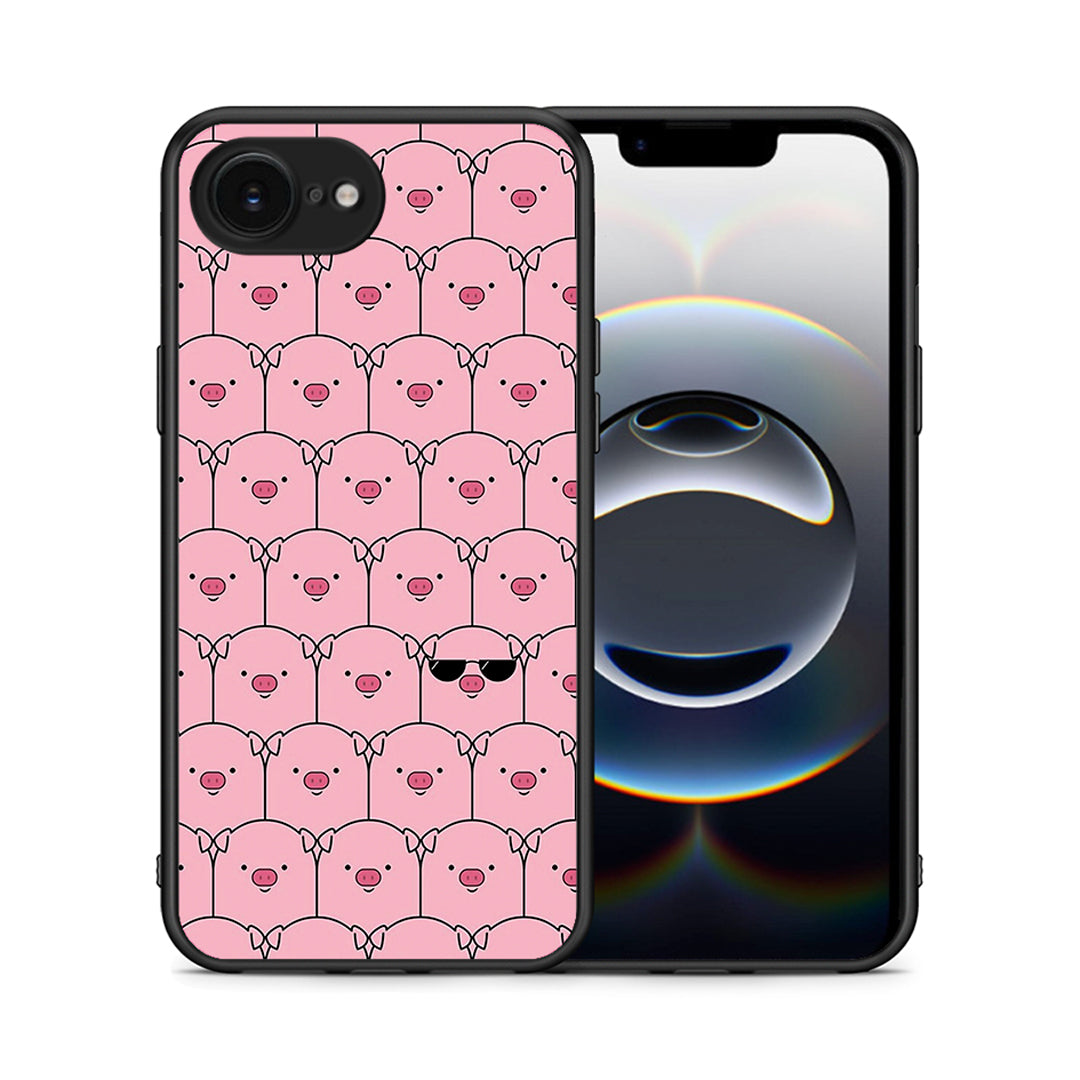 Θήκη iPhone 16e Pig Glasses από τη Smartfits με σχέδιο στο πίσω μέρος και μαύρο περίβλημα | iPhone 16e Pig Glasses case with colorful back and black bezels