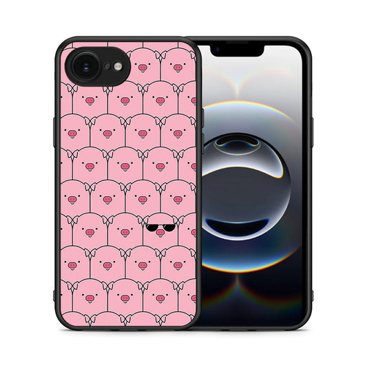 Θήκη iPhone 16e Pig Glasses από τη Smartfits με σχέδιο στο πίσω μέρος και μαύρο περίβλημα | iPhone 16e Pig Glasses case with colorful back and black bezels