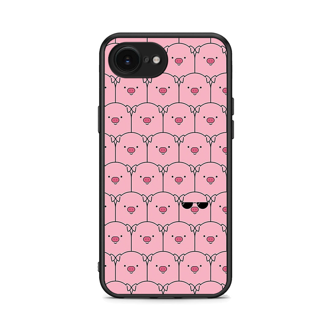 iPhone 16e Pig Glasses θήκη από τη Smartfits με σχέδιο στο πίσω μέρος και μαύρο περίβλημα | Smartphone case with colorful back and black bezels by Smartfits
