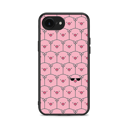 iPhone 16e Pig Glasses θήκη από τη Smartfits με σχέδιο στο πίσω μέρος και μαύρο περίβλημα | Smartphone case with colorful back and black bezels by Smartfits