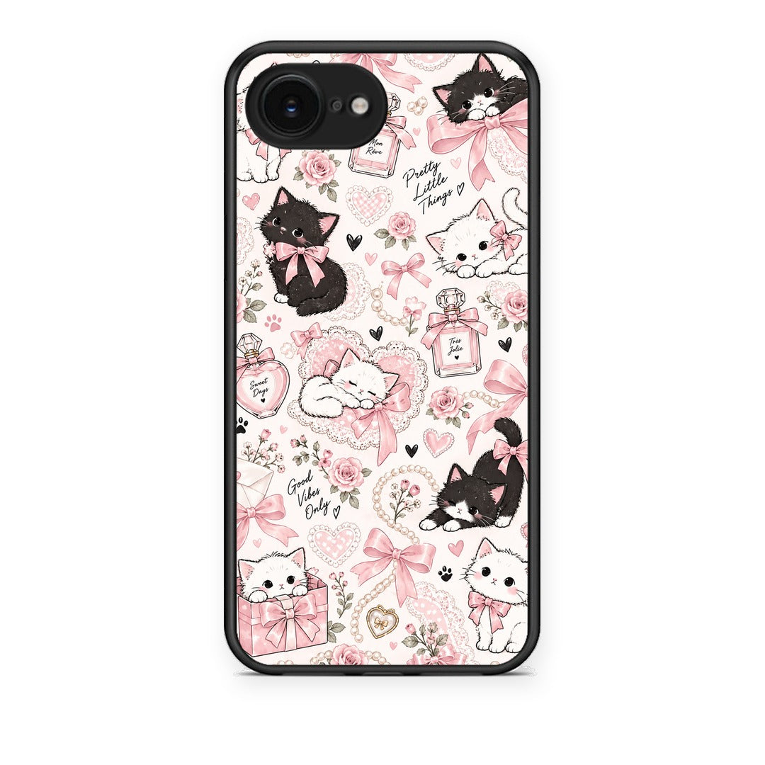 Θήκη iPhone 16e Pink Bows and Kittens Collage από τη Smartfits με σχέδιο στο πίσω μέρος και μαύρο περίβλημα | iPhone 16e Pink Bows and Kittens Collage case with colorful back and black bezels