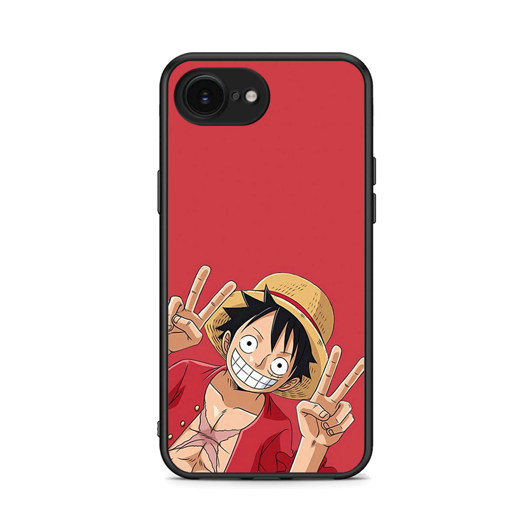 iPhone 16e Pirate Luffy Θήκη από τη Smartfits με σχέδιο στο πίσω μέρος και μαύρο περίβλημα | Smartphone case with colorful back and black bezels by Smartfits