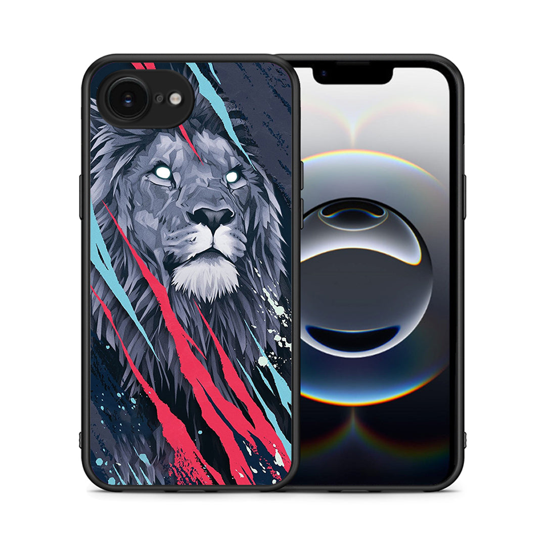 Θήκη iPhone 16e Lion Designer PopArt από τη Smartfits με σχέδιο στο πίσω μέρος και μαύρο περίβλημα | iPhone 16e Lion Designer PopArt case with colorful back and black bezels