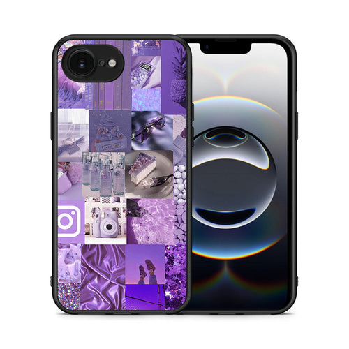 Θήκη iPhone 16e Purple Aesthetic Collage από τη Smartfits με σχέδιο στο πίσω μέρος και μαύρο περίβλημα | iPhone 16e Purple Aesthetic Collage case with colorful back and black bezels
