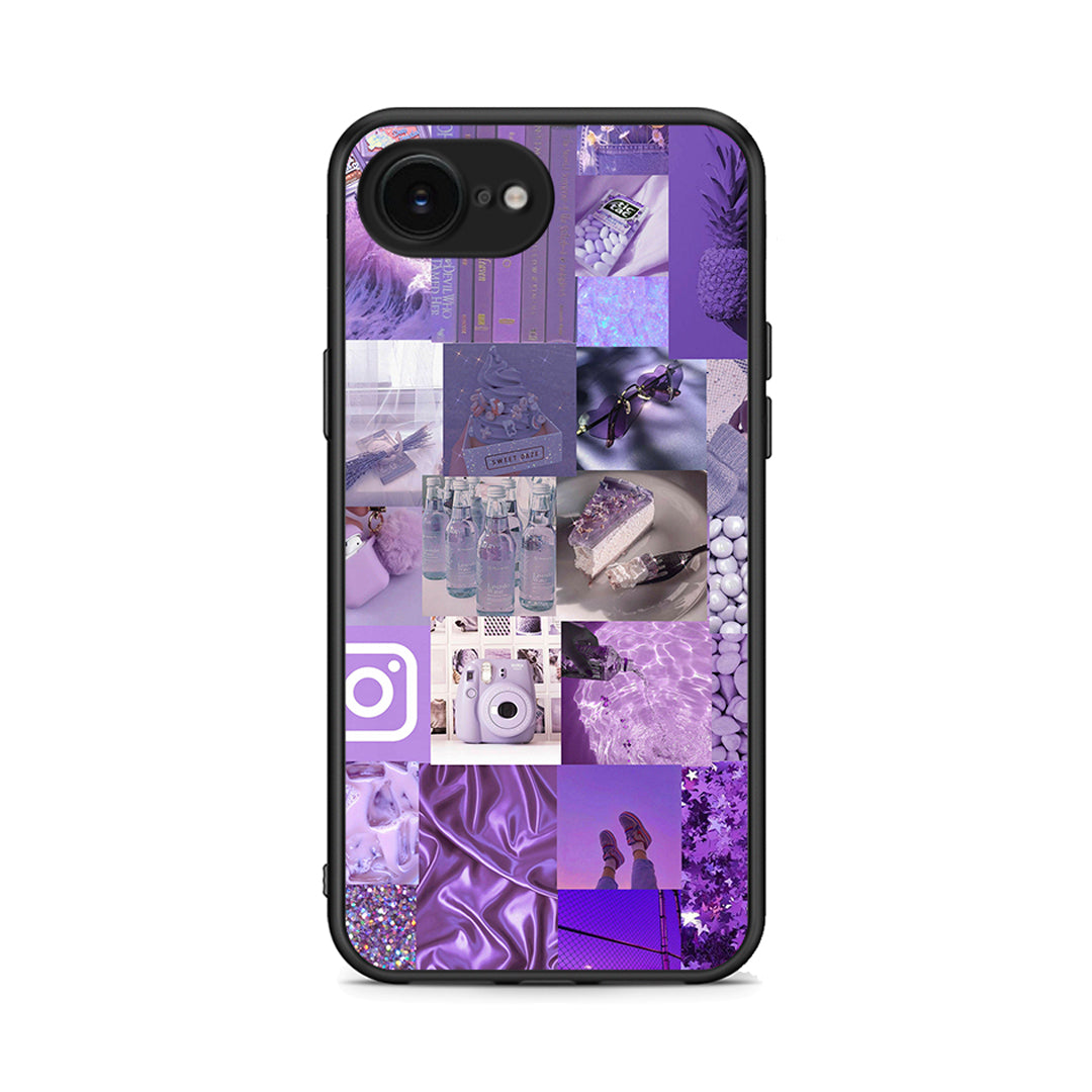 iPhone 16e Purple Aesthetic Collage θήκη από τη Smartfits με σχέδιο στο πίσω μέρος και μαύρο περίβλημα | Smartphone case with colorful back and black bezels by Smartfits