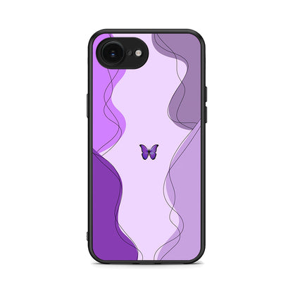 iPhone 16e Purple Mariposa Θήκη Αγίου Βαλεντίνου από τη Smartfits με σχέδιο στο πίσω μέρος και μαύρο περίβλημα | Smartphone case with colorful back and black bezels by Smartfits