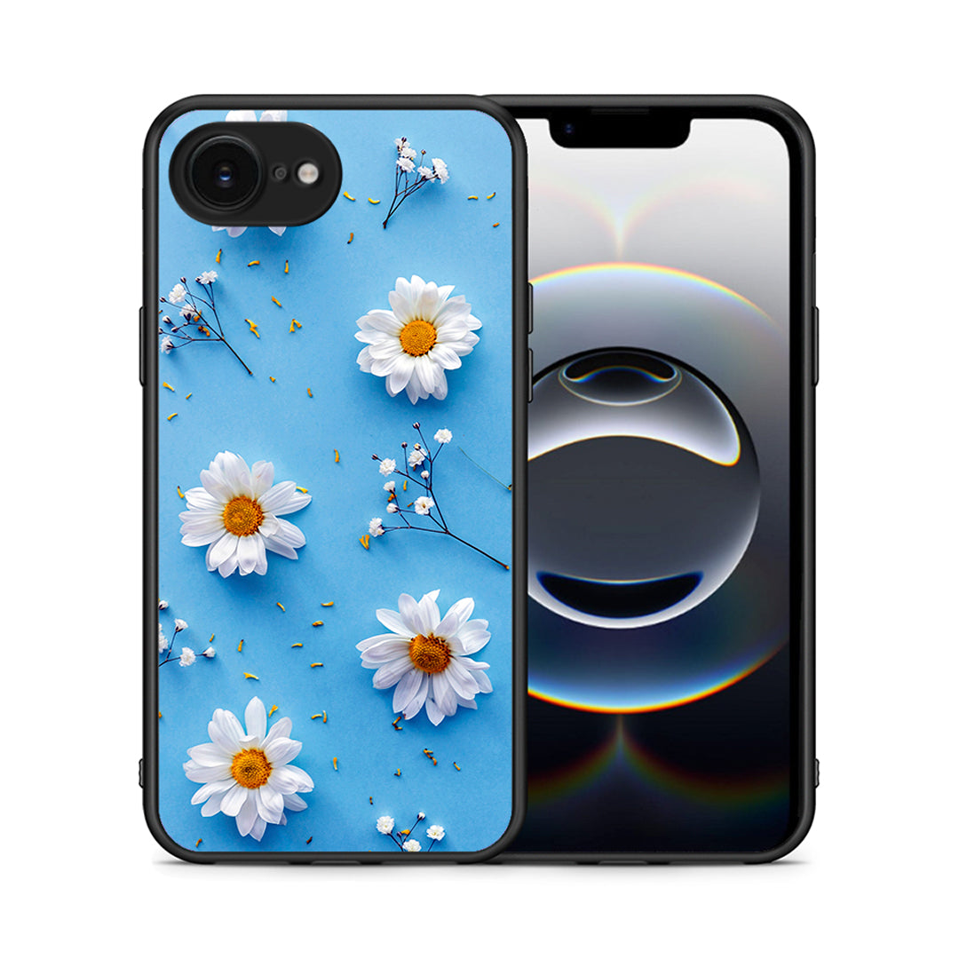 Θήκη iPhone 16e Real Daisies από τη Smartfits με σχέδιο στο πίσω μέρος και μαύρο περίβλημα | iPhone 16e Real Daisies case with colorful back and black bezels