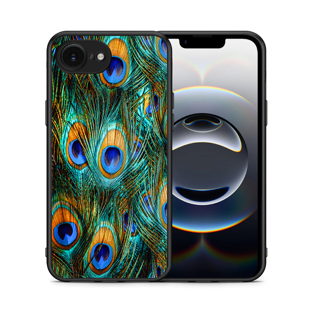 Θήκη iPhone 16e Real Peacock Feathers από τη Smartfits με σχέδιο στο πίσω μέρος και μαύρο περίβλημα | iPhone 16e Real Peacock Feathers case with colorful back and black bezels