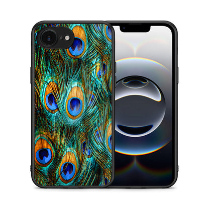 Θήκη iPhone 16e Real Peacock Feathers από τη Smartfits με σχέδιο στο πίσω μέρος και μαύρο περίβλημα | iPhone 16e Real Peacock Feathers case with colorful back and black bezels