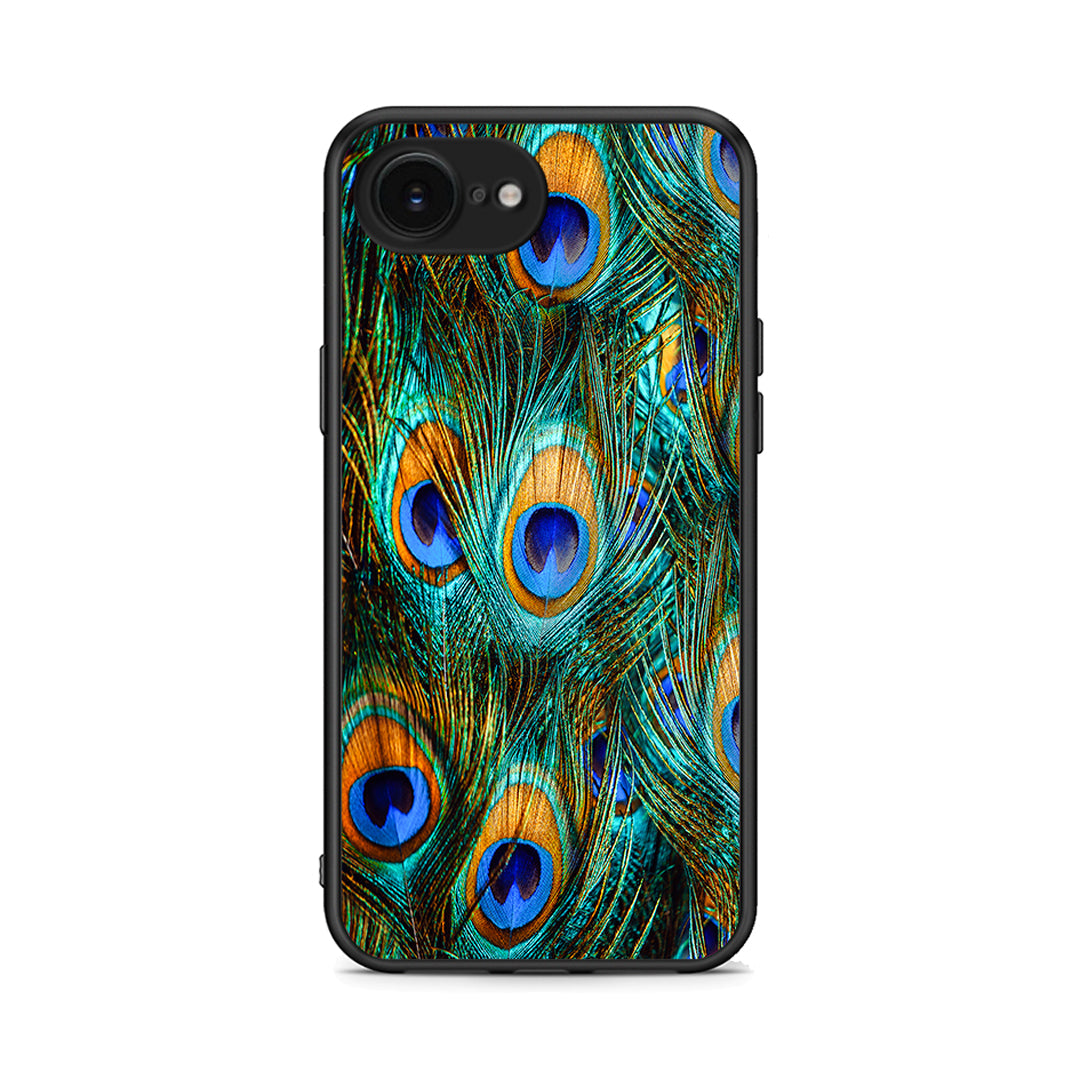 iPhone 16e Real Peacock Feathers θήκη από τη Smartfits με σχέδιο στο πίσω μέρος και μαύρο περίβλημα | Smartphone case with colorful back and black bezels by Smartfits