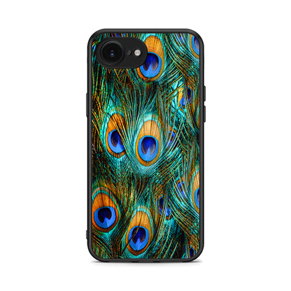 iPhone 16e Real Peacock Feathers θήκη από τη Smartfits με σχέδιο στο πίσω μέρος και μαύρο περίβλημα | Smartphone case with colorful back and black bezels by Smartfits