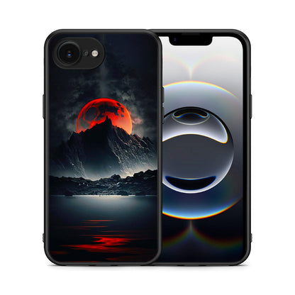 Θήκη iPhone 16e Red Full Moon από τη Smartfits με σχέδιο στο πίσω μέρος και μαύρο περίβλημα | iPhone 16e Red Full Moon case with colorful back and black bezels
