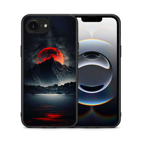 Θήκη iPhone 16e Red Full Moon από τη Smartfits με σχέδιο στο πίσω μέρος και μαύρο περίβλημα | iPhone 16e Red Full Moon case with colorful back and black bezels