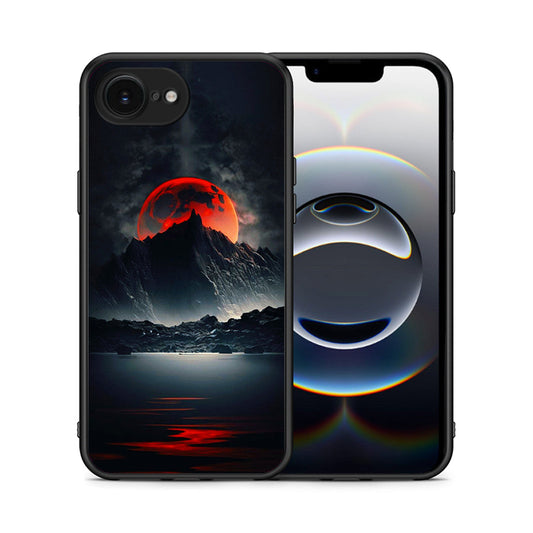 Θήκη iPhone 16e Red Full Moon από τη Smartfits με σχέδιο στο πίσω μέρος και μαύρο περίβλημα | iPhone 16e Red Full Moon case with colorful back and black bezels