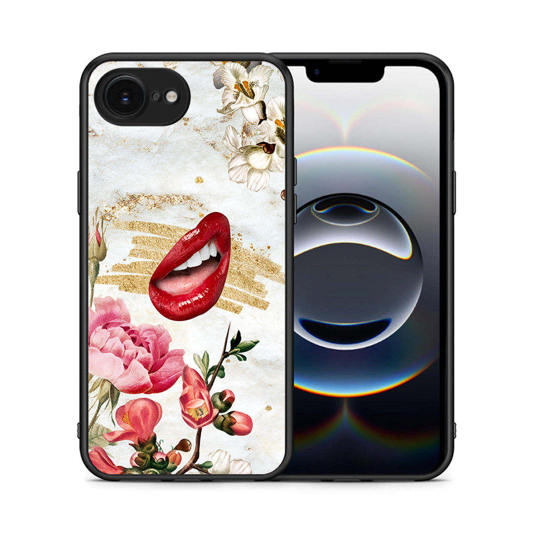 Θήκη iPhone 16e Red Lips από τη Smartfits με σχέδιο στο πίσω μέρος και μαύρο περίβλημα | iPhone 16e Red Lips case with colorful back and black bezels