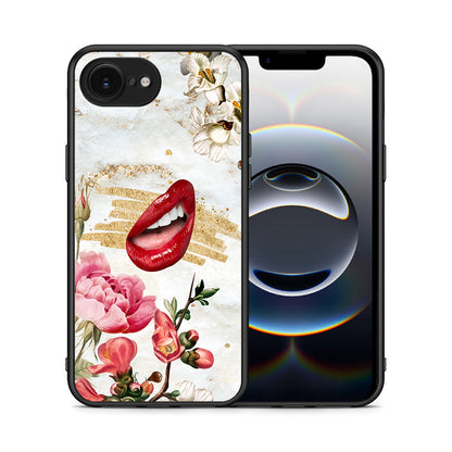 Θήκη iPhone 16e Red Lips από τη Smartfits με σχέδιο στο πίσω μέρος και μαύρο περίβλημα | iPhone 16e Red Lips case with colorful back and black bezels