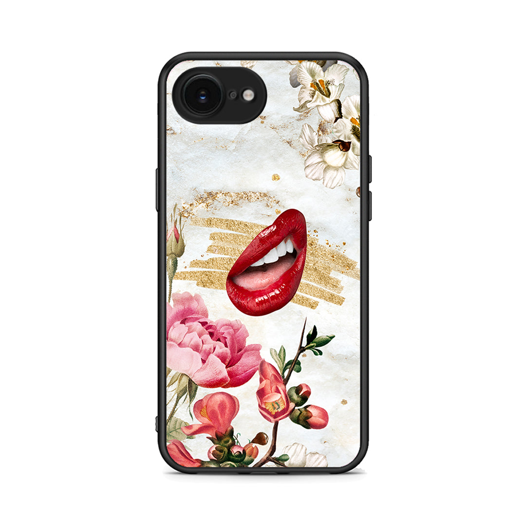 iPhone 16e Red Lips θήκη από τη Smartfits με σχέδιο στο πίσω μέρος και μαύρο περίβλημα | Smartphone case with colorful back and black bezels by Smartfits