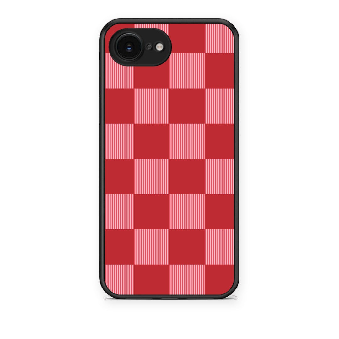 Θήκη iPhone 16e Red and Pink Striped Checks από τη Smartfits με σχέδιο στο πίσω μέρος και μαύρο περίβλημα | iPhone 16e Red and Pink Striped Checks case with colorful back and black bezels