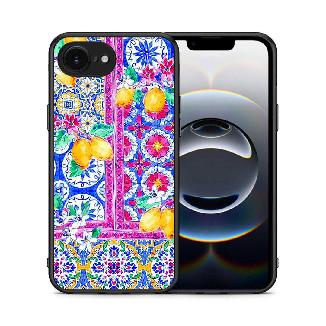 Θήκη iPhone 16e Retro Spring από τη Smartfits με σχέδιο στο πίσω μέρος και μαύρο περίβλημα | iPhone 16e Retro Spring case with colorful back and black bezels