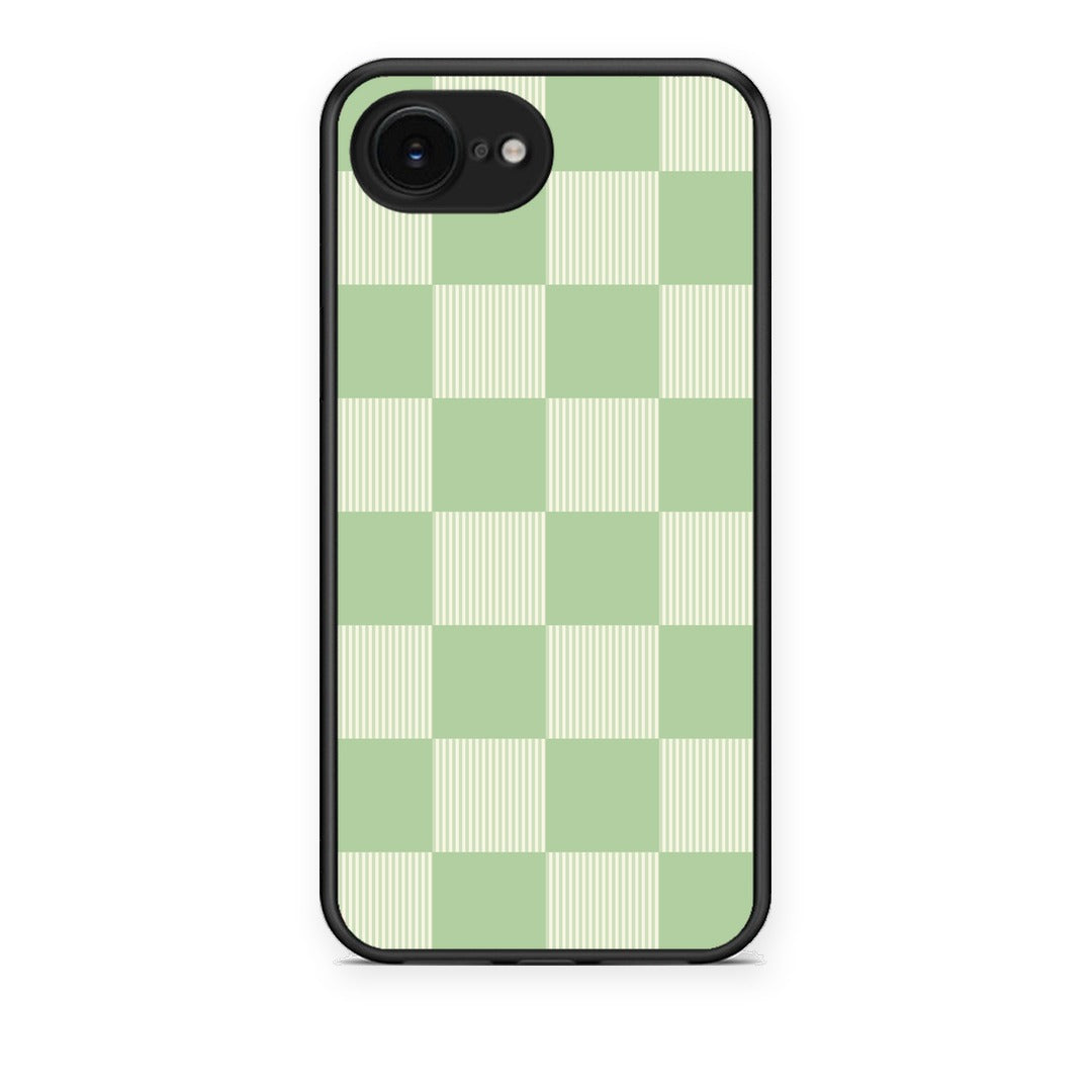 Θήκη iPhone 16e Sage and Cream Striped Checks από τη Smartfits με σχέδιο στο πίσω μέρος και μαύρο περίβλημα | iPhone 16e Sage and Cream Striped Checks case with colorful back and black bezels