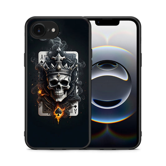 Θήκη iPhone 16e Skull King Ace από τη Smartfits με σχέδιο στο πίσω μέρος και μαύρο περίβλημα | iPhone 16e Skull King Ace case with colorful back and black bezels