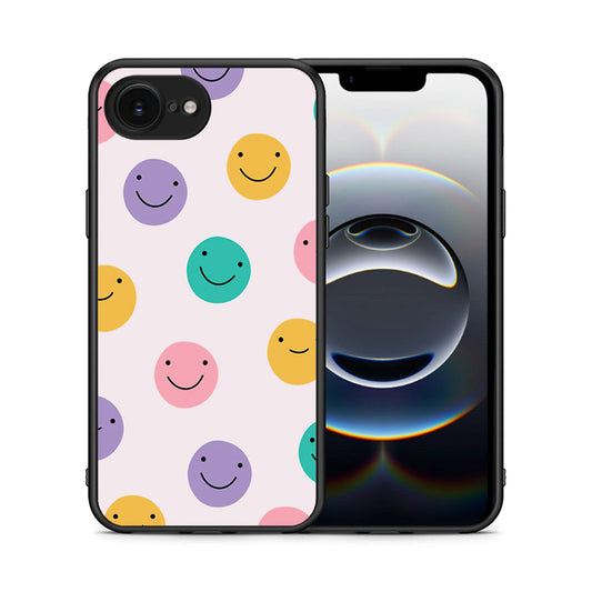 Θήκη iPhone 16e Smiley Faces από τη Smartfits με σχέδιο στο πίσω μέρος και μαύρο περίβλημα | iPhone 16e Smiley Faces case with colorful back and black bezels