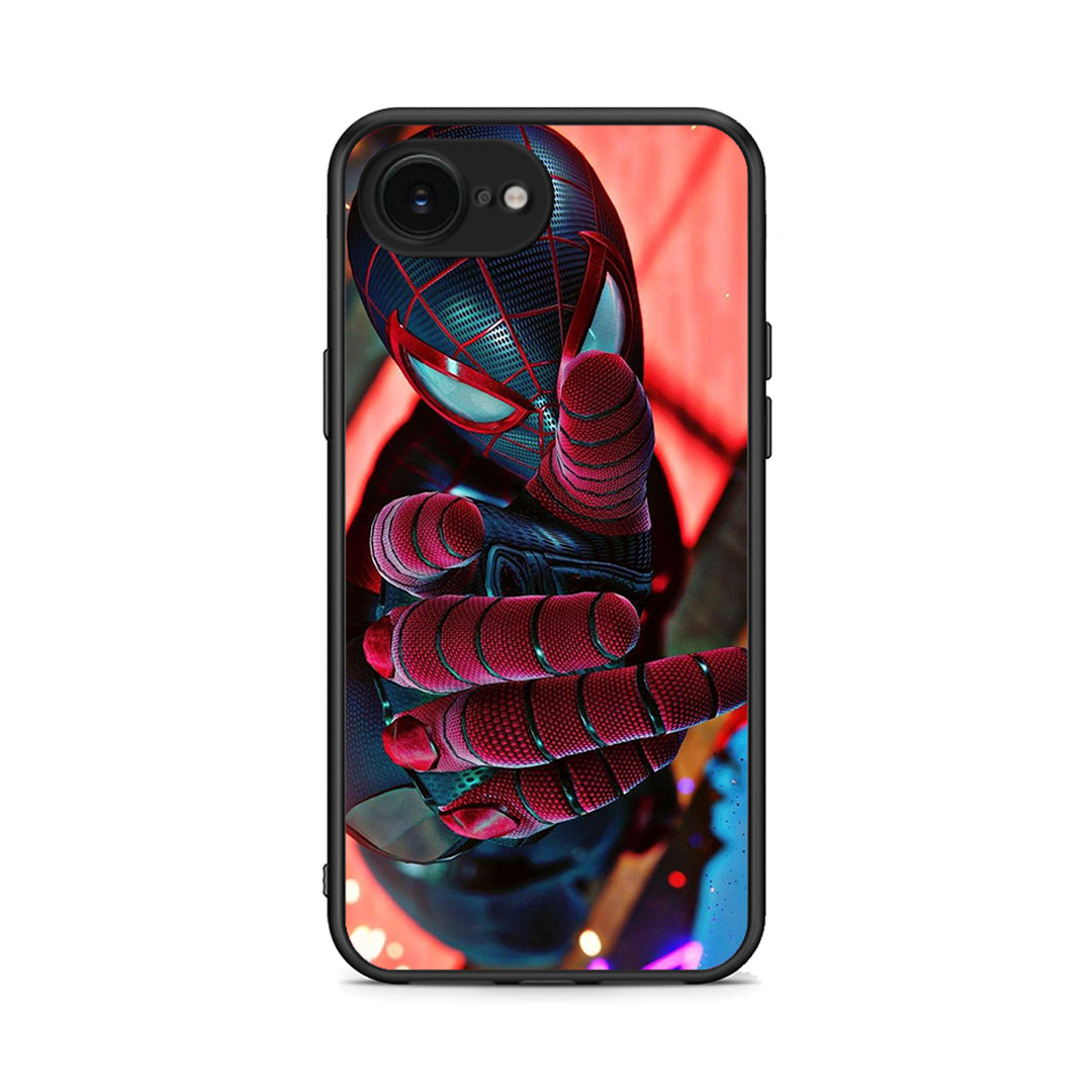 iPhone 16e Spider Hand Θήκη από τη Smartfits με σχέδιο στο πίσω μέρος και μαύρο περίβλημα | Smartphone case with colorful back and black bezels by Smartfits