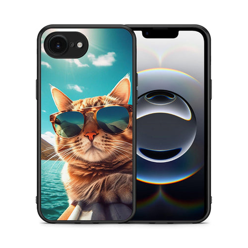 Θήκη iPhone 16e Summer Cat από τη Smartfits με σχέδιο στο πίσω μέρος και μαύρο περίβλημα | iPhone 16e Summer Cat case with colorful back and black bezels