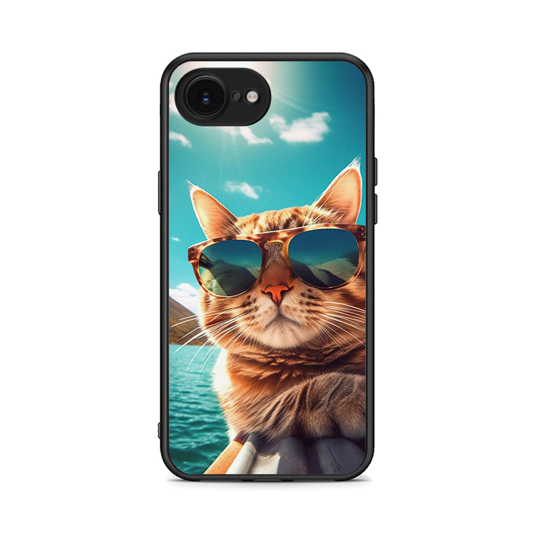 iPhone 16e Summer Cat θήκη από τη Smartfits με σχέδιο στο πίσω μέρος και μαύρο περίβλημα | Smartphone case with colorful back and black bezels by Smartfits