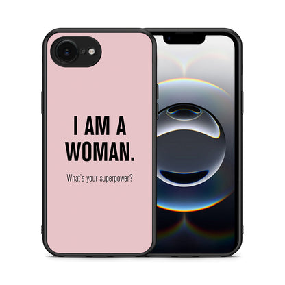 Θήκη iPhone 16e Superpower Woman από τη Smartfits με σχέδιο στο πίσω μέρος και μαύρο περίβλημα | iPhone 16e Superpower Woman case with colorful back and black bezels