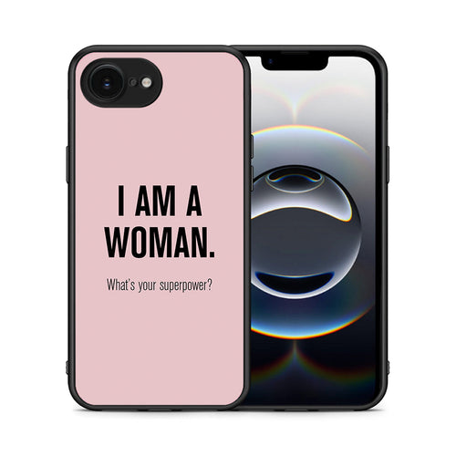 Θήκη iPhone 16e Superpower Woman από τη Smartfits με σχέδιο στο πίσω μέρος και μαύρο περίβλημα | iPhone 16e Superpower Woman case with colorful back and black bezels