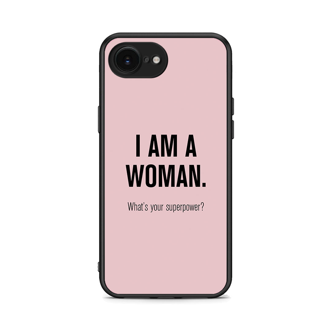 iPhone 16e Superpower Woman θήκη από τη Smartfits με σχέδιο στο πίσω μέρος και μαύρο περίβλημα | Smartphone case with colorful back and black bezels by Smartfits