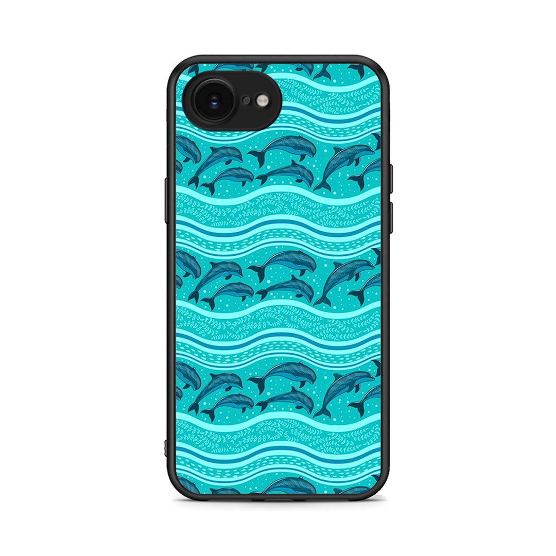 iPhone 16e Swimming Dolphins θήκη από τη Smartfits με σχέδιο στο πίσω μέρος και μαύρο περίβλημα | Smartphone case with colorful back and black bezels by Smartfits