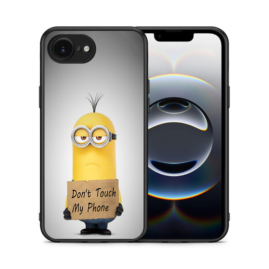 Θήκη iPhone 16e Minion Text από τη Smartfits με σχέδιο στο πίσω μέρος και μαύρο περίβλημα | iPhone 16e Minion Text case with colorful back and black bezels