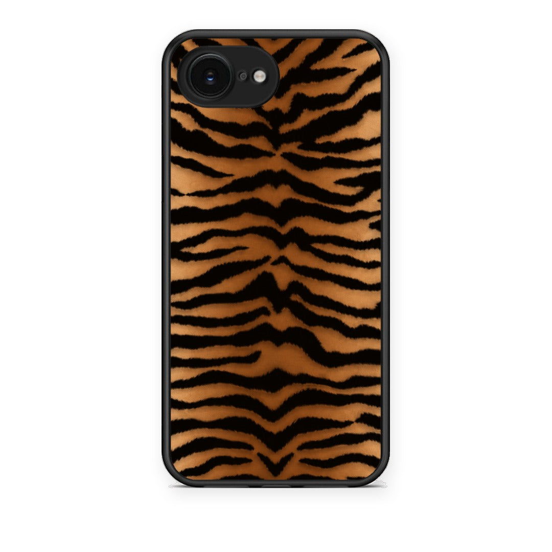Θήκη iPhone 16e Tiger Print Orange and Black από τη Smartfits με σχέδιο στο πίσω μέρος και μαύρο περίβλημα | iPhone 16e Tiger Print Orange and Black case with colorful back and black bezels