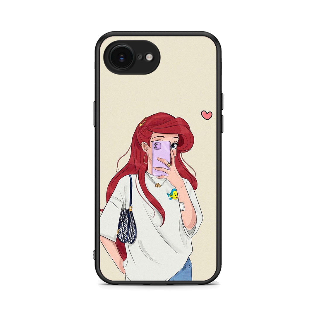 iPhone 16e Walking Mermaid Θήκη από τη Smartfits με σχέδιο στο πίσω μέρος και μαύρο περίβλημα | Smartphone case with colorful back and black bezels by Smartfits
