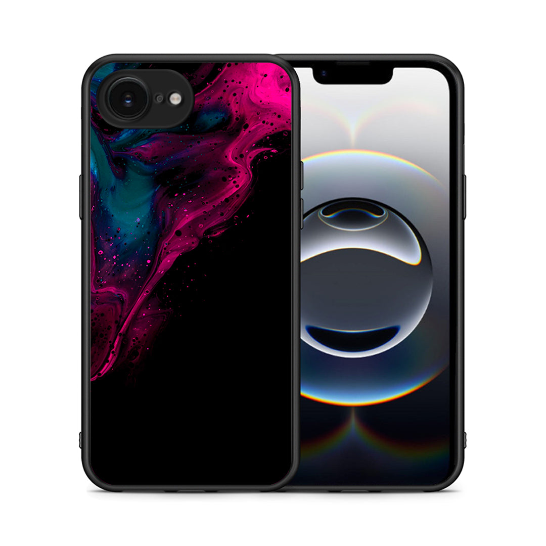 Θήκη iPhone 16e Pink Black Watercolor από τη Smartfits με σχέδιο στο πίσω μέρος και μαύρο περίβλημα | iPhone 16e Pink Black Watercolor case with colorful back and black bezels