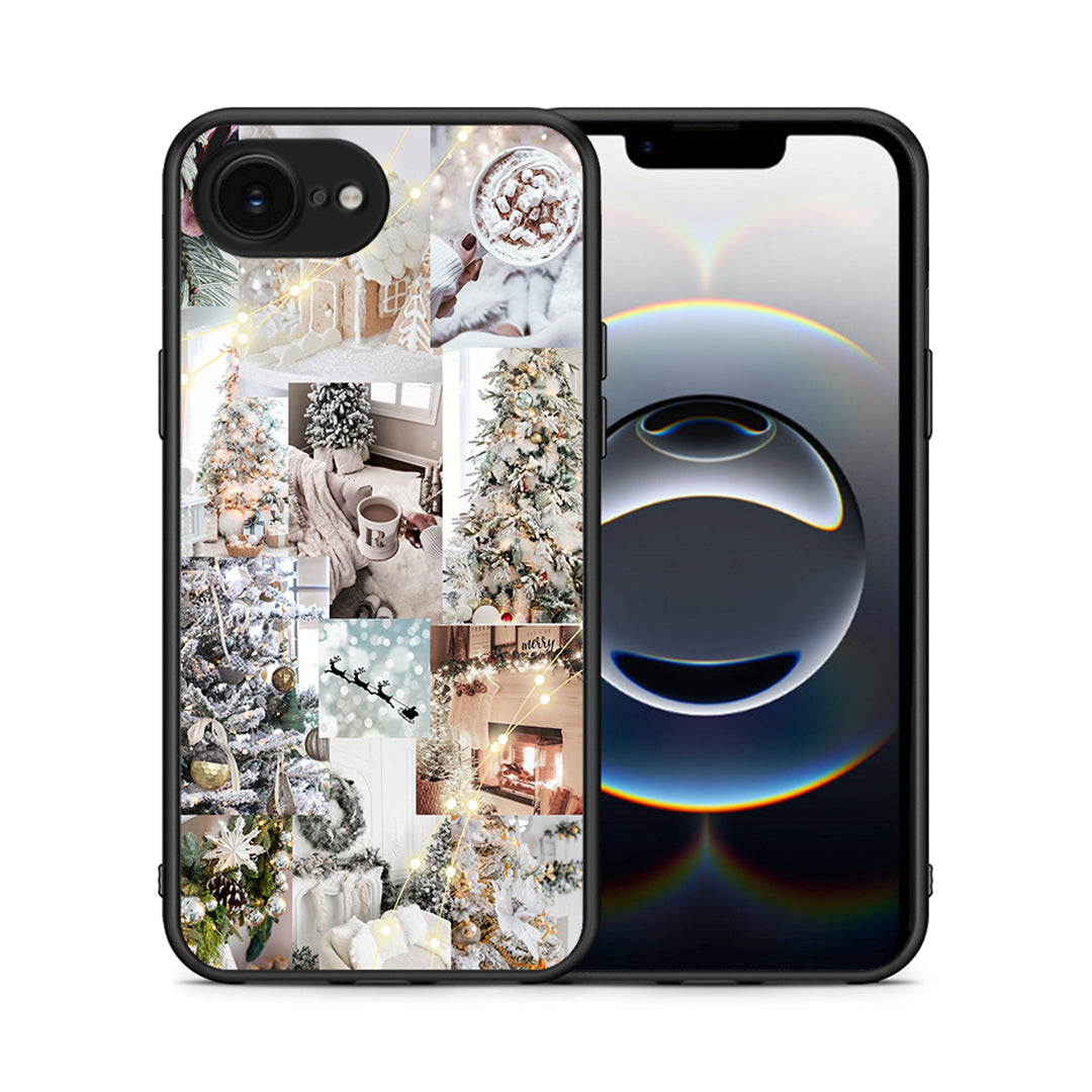Θήκη iPhone 16e White Christmas από τη Smartfits με σχέδιο στο πίσω μέρος και μαύρο περίβλημα | iPhone 16e White Christmas case with colorful back and black bezels
