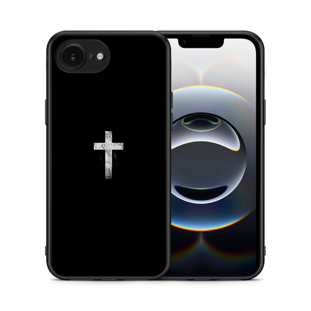 Θήκη iPhone 16e White Cross από τη Smartfits με σχέδιο στο πίσω μέρος και μαύρο περίβλημα | iPhone 16e White Cross case with colorful back and black bezels