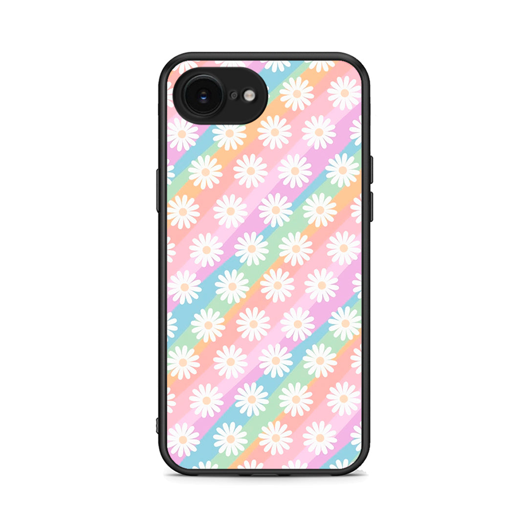 iPhone 16e White Daisies θήκη από τη Smartfits με σχέδιο στο πίσω μέρος και μαύρο περίβλημα | Smartphone case with colorful back and black bezels by Smartfits