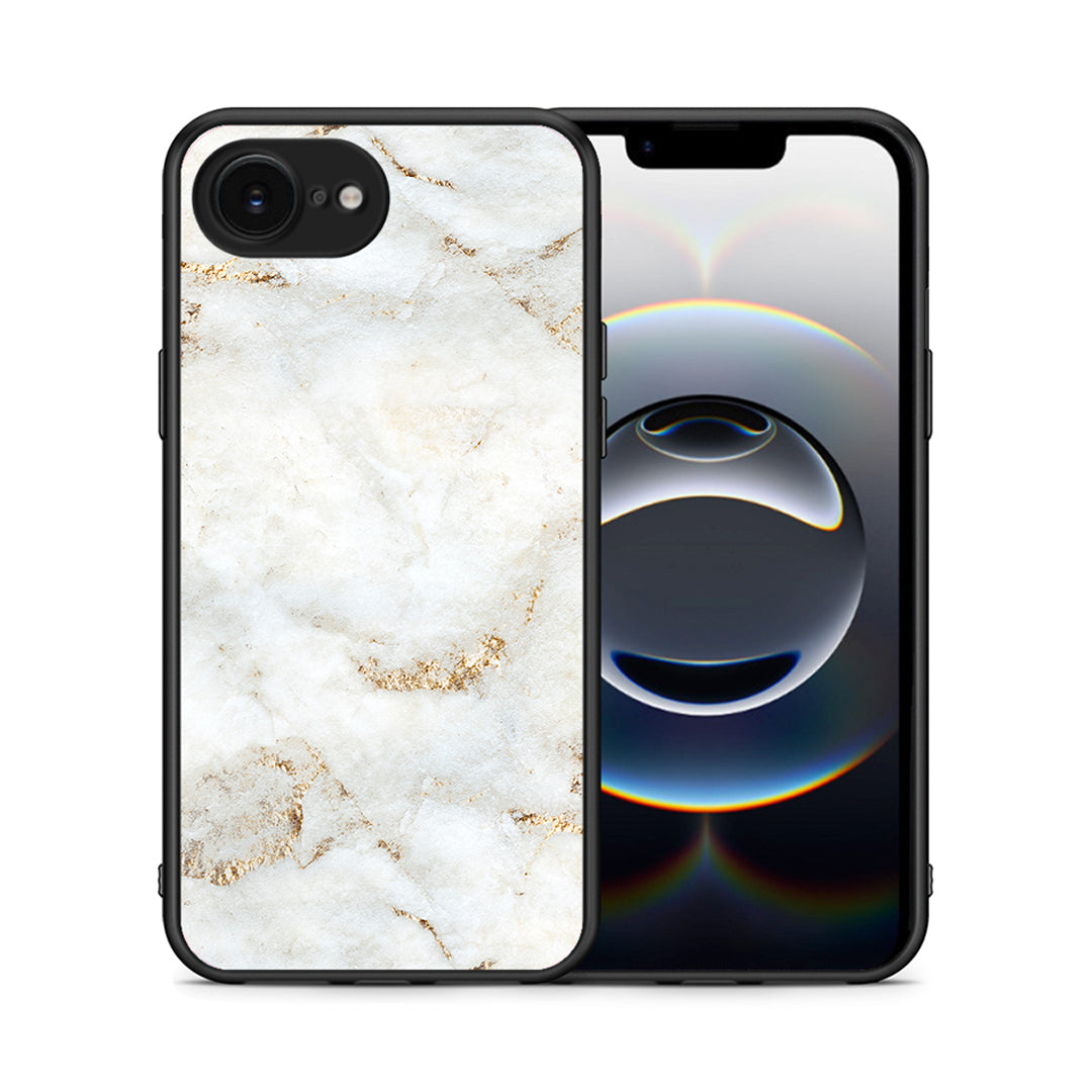Θήκη iPhone 16e White Gold Marble από τη Smartfits με σχέδιο στο πίσω μέρος και μαύρο περίβλημα | iPhone 16e White Gold Marble case with colorful back and black bezels
