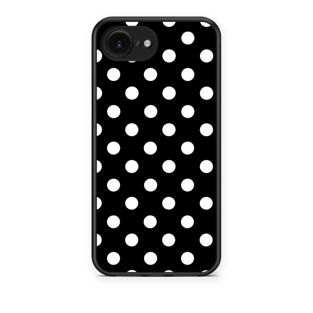 Θήκη iPhone 16e White Polka Dots on Black από τη Smartfits με σχέδιο στο πίσω μέρος και μαύρο περίβλημα | iPhone 16e White Polka Dots on Black case with colorful back and black bezels