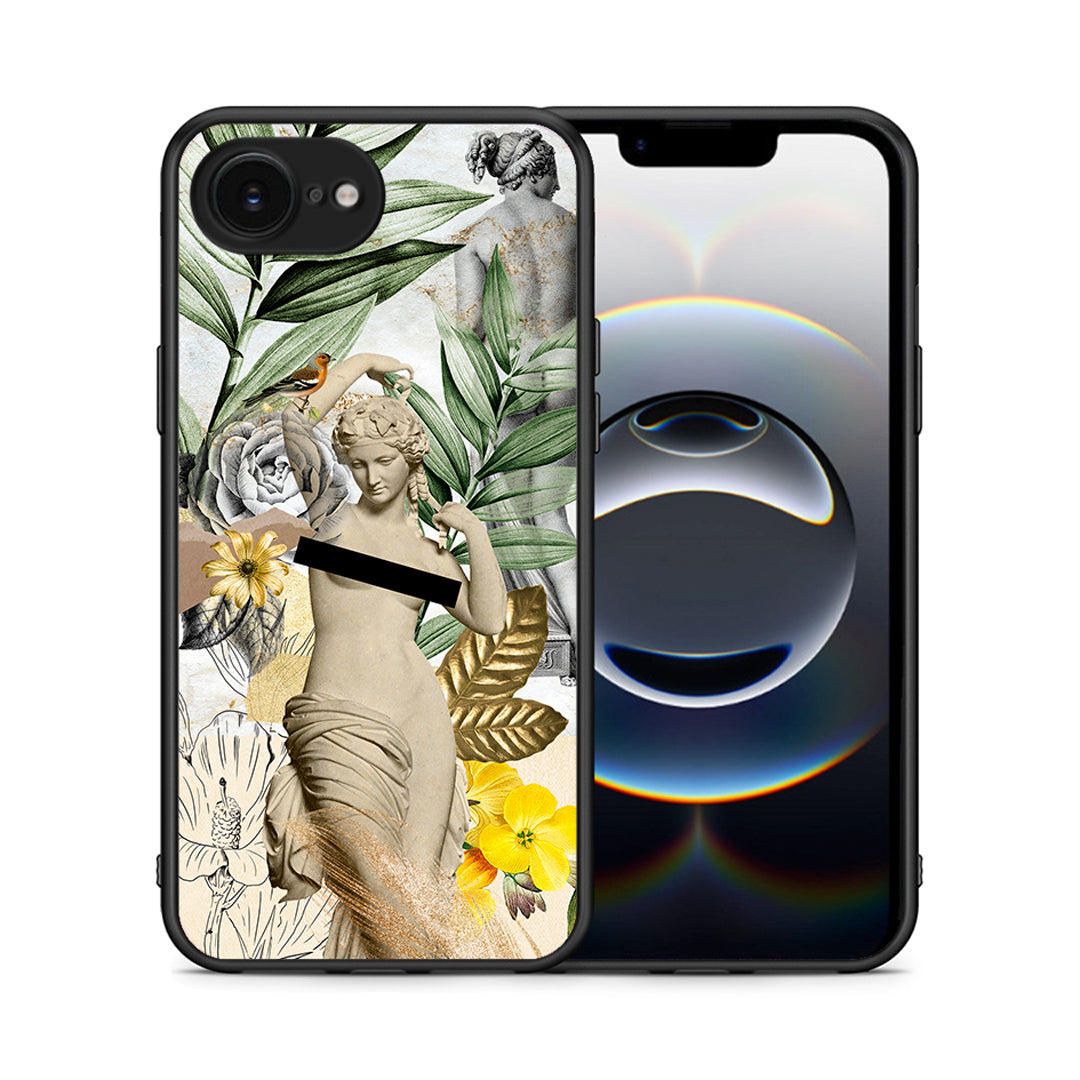 Θήκη iPhone 16e Woman Statue από τη Smartfits με σχέδιο στο πίσω μέρος και μαύρο περίβλημα | iPhone 16e Woman Statue case with colorful back and black bezels