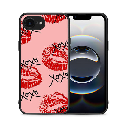 Θήκη iPhone 16e XOXO Lips από τη Smartfits με σχέδιο στο πίσω μέρος και μαύρο περίβλημα | iPhone 16e XOXO Lips case with colorful back and black bezels