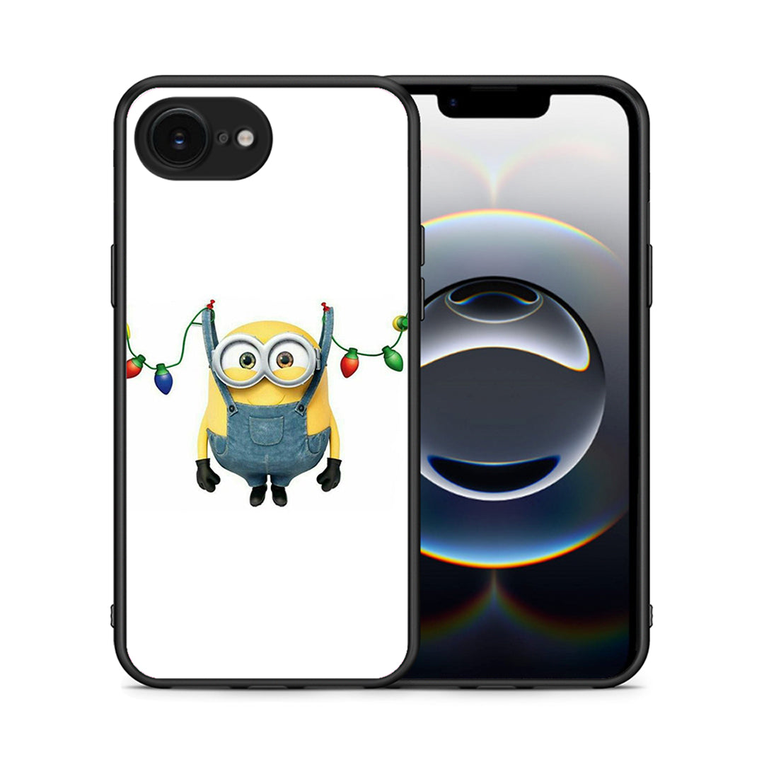 Θήκη iPhone 16e Xmas Minion Lights από τη Smartfits με σχέδιο στο πίσω μέρος και μαύρο περίβλημα | iPhone 16e Xmas Minion Lights case with colorful back and black bezels