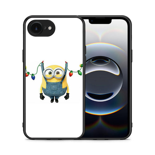 Θήκη iPhone 16e Xmas Minion Lights από τη Smartfits με σχέδιο στο πίσω μέρος και μαύρο περίβλημα | iPhone 16e Xmas Minion Lights case with colorful back and black bezels